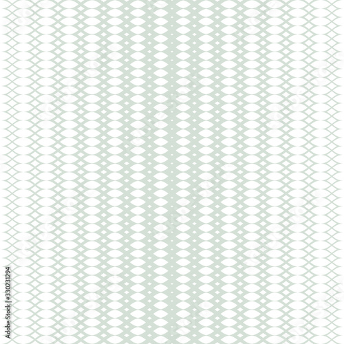 Vector halftone mesh seamless pattern. Subtle white and pale green texture of lace, weave, tissue, lattice, grid. Gradient transition effect. Abstract geometric background. Delicate repeat design