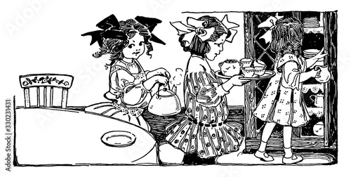 Girls, vintage illustration