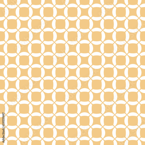 Vector geometric wicker seamless pattern. Simple ornament with grid, mesh, net, weave, lattice, rounded shapes. Abstract white and yellow background. Natural organic style texture. Repeatable design