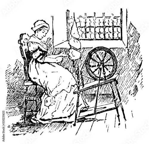 Spinning Wheel, vintage illustration.