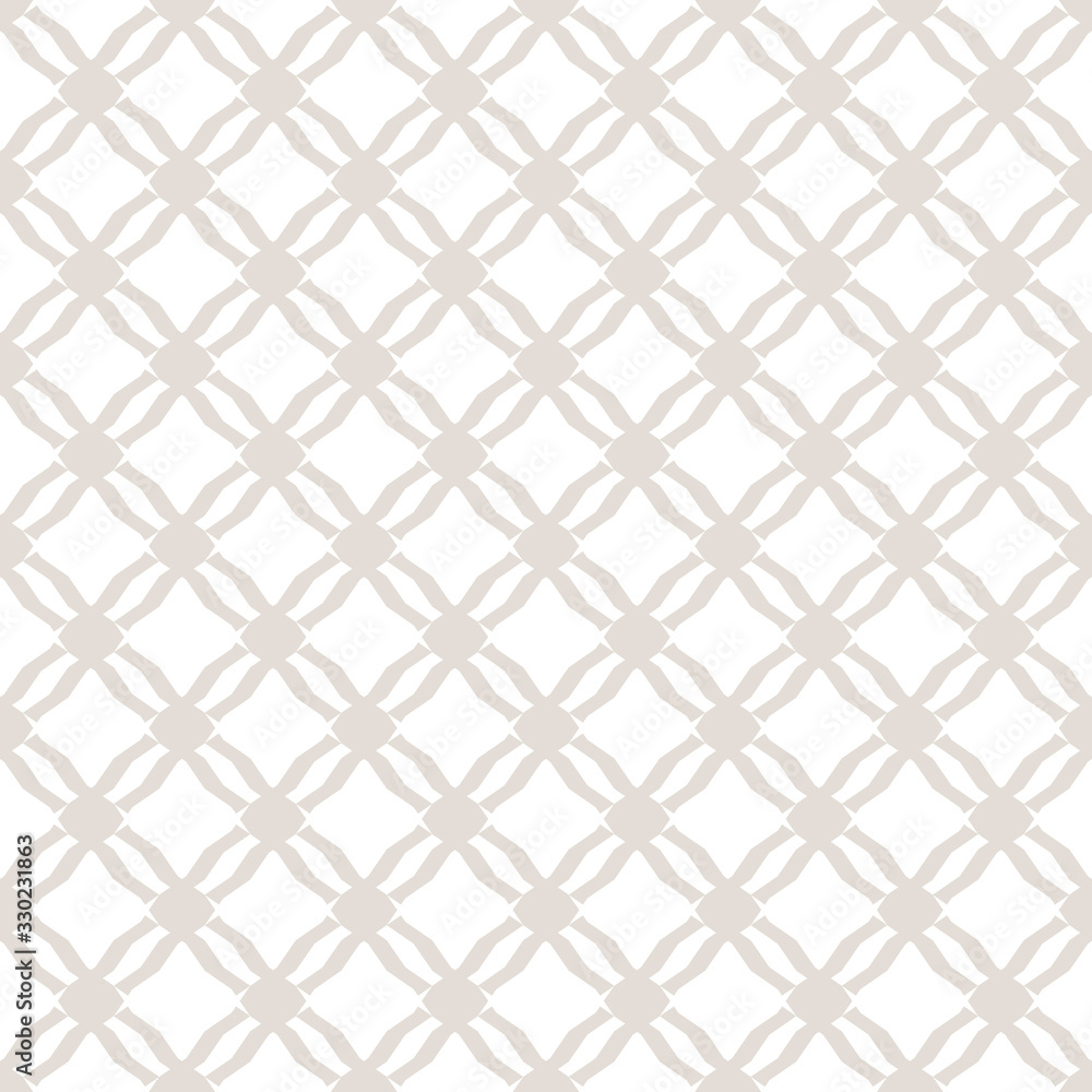 Fototapeta premium Subtle diamond grid texture. White and beige vector geometric seamless pattern. Delicate background with mesh, lattice, net, small rhombuses. Simple abstract ornament. Repeat design for decor, print