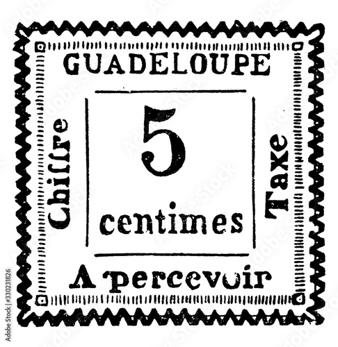 Guadeloupe 5 Centimes Stamp, 1884, vintage illustration