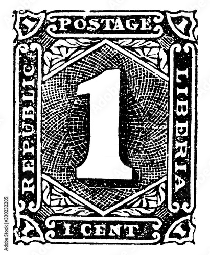 Liberia, 1 Cent Stamp, 1885, vintage illustration