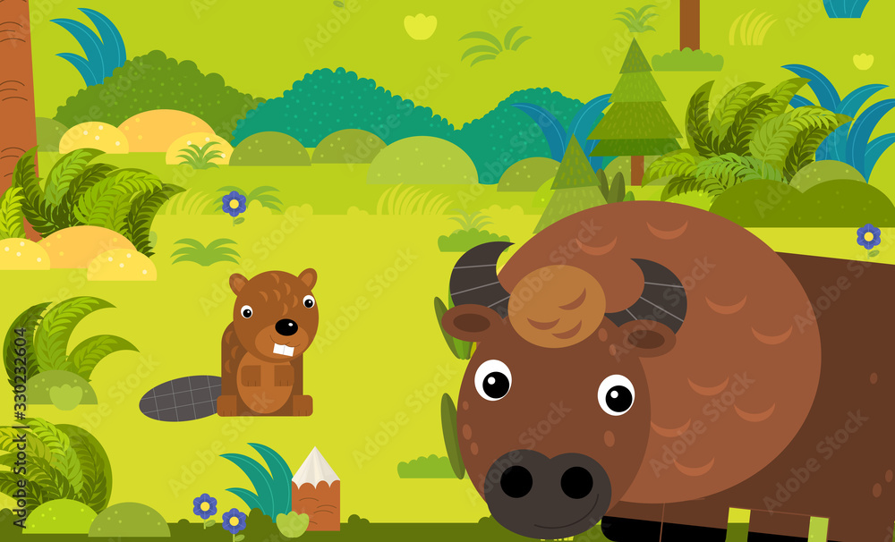cartoon scene with different european animals in the forest illustration cartoon scene with different european animals in the forest illustration