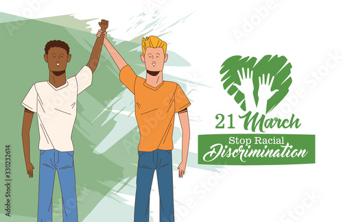 stop racism international day poster with interracial men characters