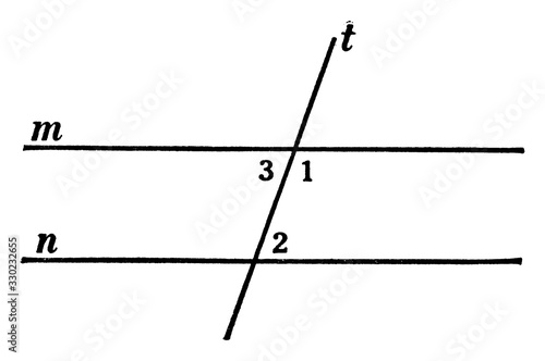 Photography 2 Lines Cut By A Transversal, vintage illustration.