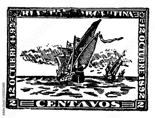 Argentine Republic 2 Centavos Centenary Stamp, 1892, vintage illustration