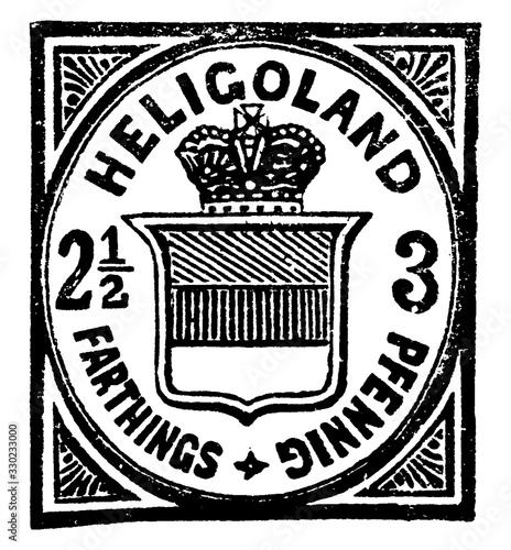 Heligoland 2-1/2 Farthings 3 Pfennig Stamp, 1876, vintage illustration