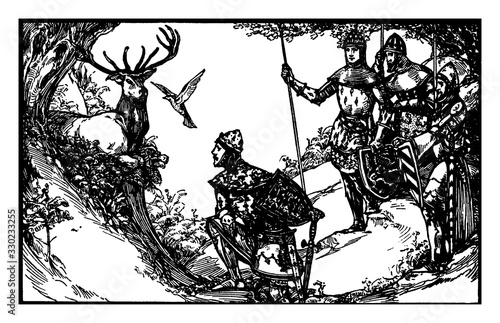 Professional cavalry warriors, vintage illustration.