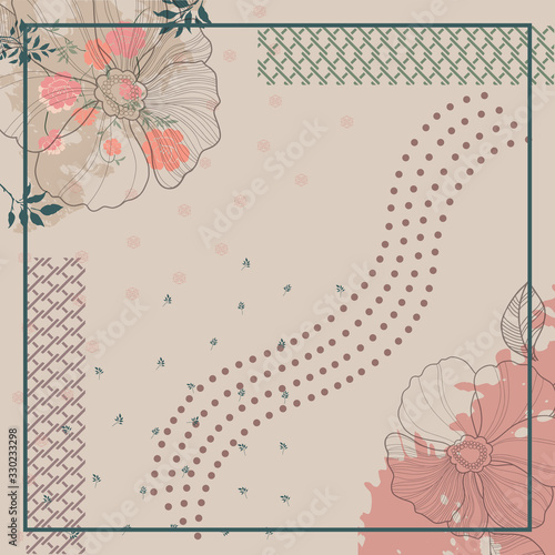 silk square scarf with abstract floral pattern design