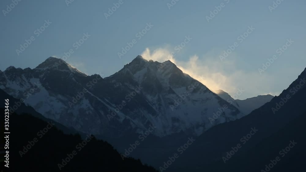 View of Mount Everest peak in morning light View of Mount Everest peak in morning light