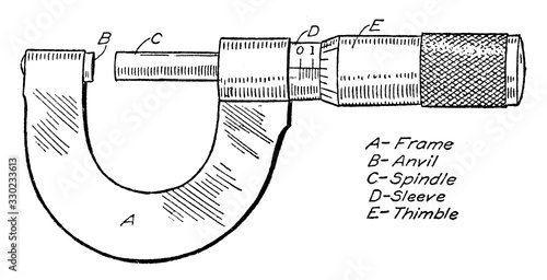 Micrometer Caliper, vintage illustration