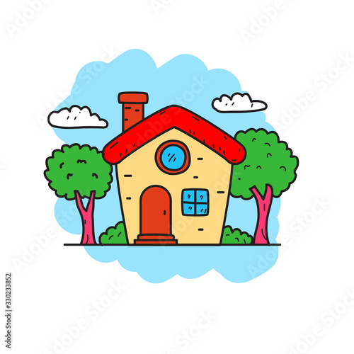 House vector illustration in cute colorful hand drawn style isolated on white background 
