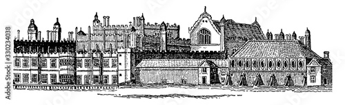 Hampton Court Palace, vintage illustration. photo
