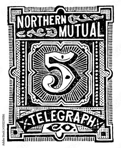 United States Telegraph Stamp 5 Cents, 1888, vintage illustration