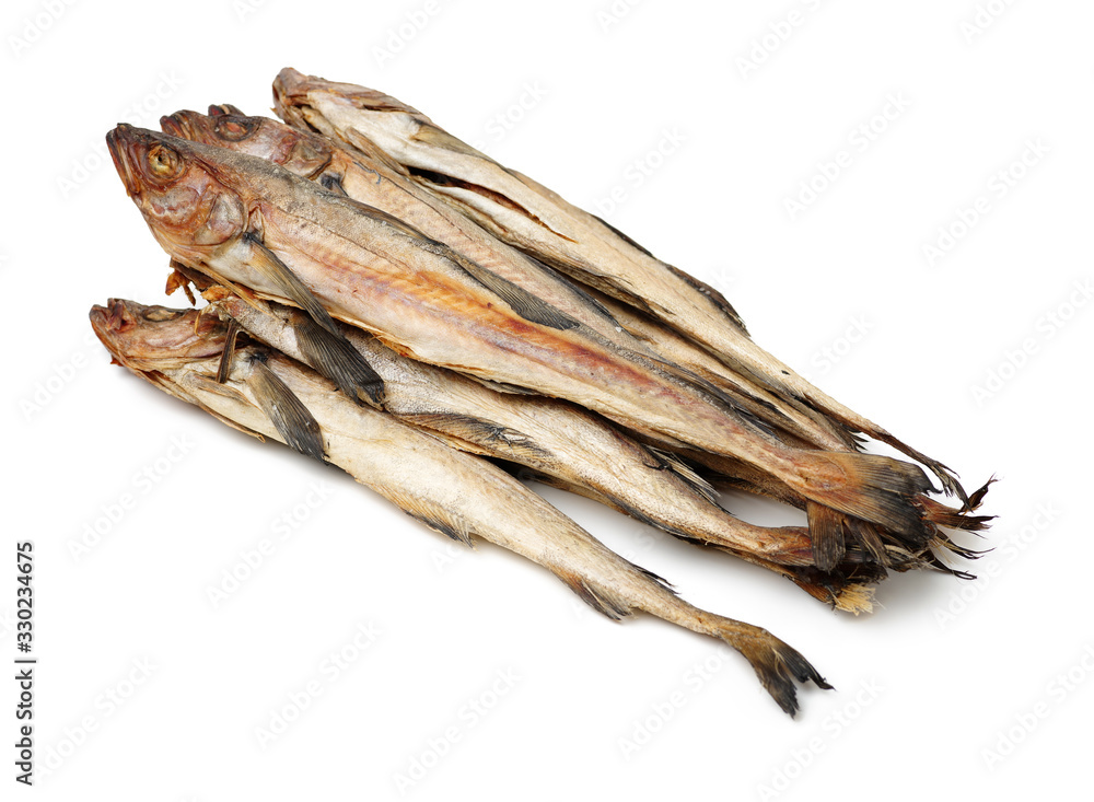 Dried Pollack on the white background Dried Pollack on the white background