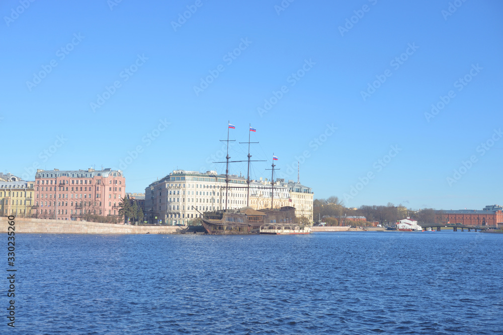 Embankment of Neva river in center of St.Petersburg.