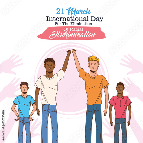 stop racism international day poster with interracial men characters