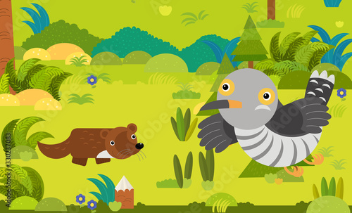 cartoon scene with different european animals in the forest illustration