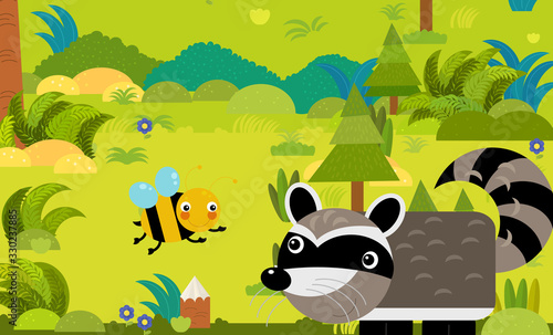 cartoon scene with different european animals in the forest illustration