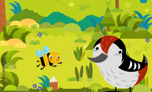 cartoon scene with different european animals in the forest illustration