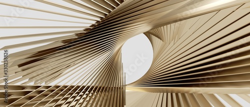 Fototapeta Naklejka Na Ścianę i Meble -  Golden metallic slices isolated in white background. 3d rendering - illustration.