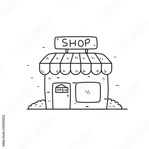 Store vector illustration in cute hand drawn style isolated on white background 