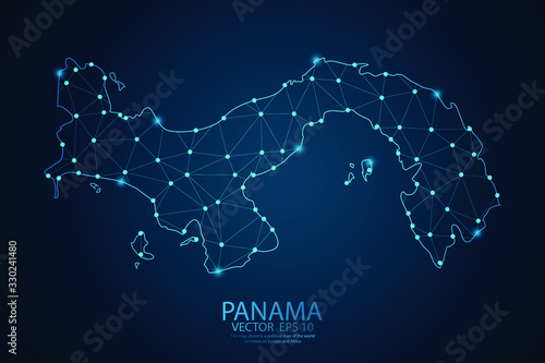 Abstract mash line and point scales on dark background with map of Panama. Wire frame 3D mesh polygonal network line, design sphere, dot and structure. Vector illustration eps 10.