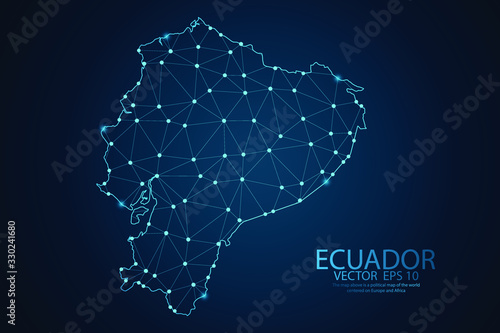 Abstract mash line and point scales on dark background with map of Ecuador. Wire frame 3D mesh polygonal network line, design sphere, dot and structure. Vector illustration eps 10.