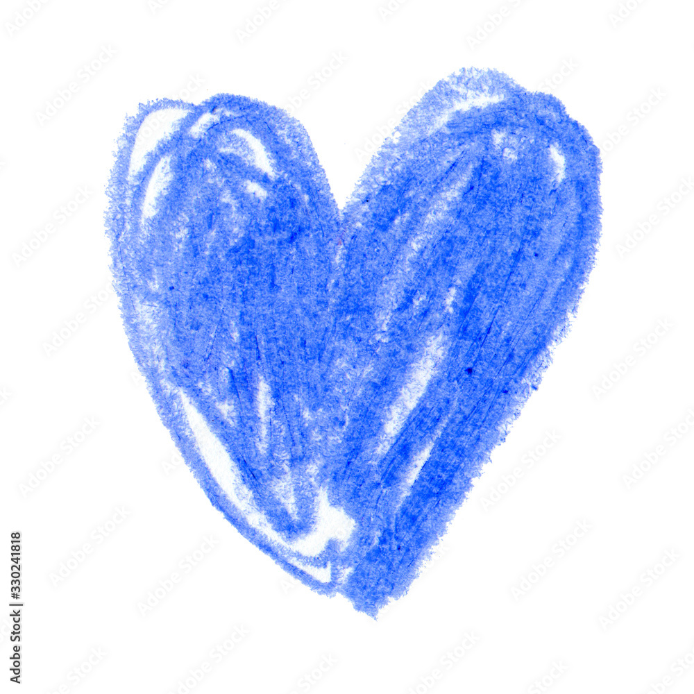 Heart is painted in lavender blue. Love and marriage illustration concept on white background. Sketch with colored pencil