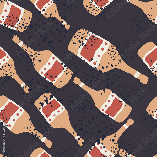 Funny glass bottle seamless pattern. Alcohol rum bottles.Bar menu backdrop.