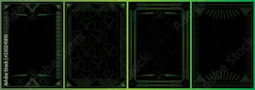 Luxury Saint Patrick's background set, with space for text. Vector illustrated vintage invitation, greeting cards in art deco with clover shape.