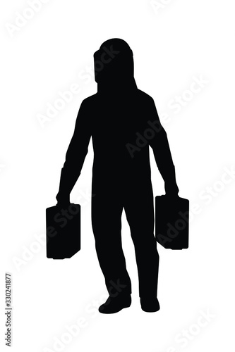 A man in virus or chemical protection suit with equipment silhouette vector, disease silhouette, Coronavirus, Covid-19