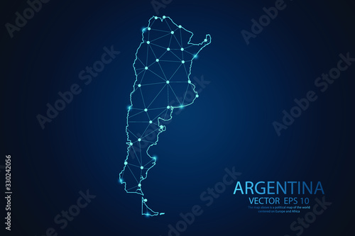 Abstract mash line and point scales on dark background with map of Argentina. Wire frame 3D mesh polygonal network line, design sphere, dot and structure. Vector illustration eps 10.