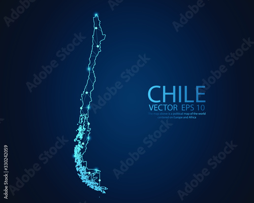 Abstract mesh line and point scales on dark background with map of Chile. Wire frame 3D mesh polygonal network line, design sphere, dot and structure. Vector illustration eps 10.