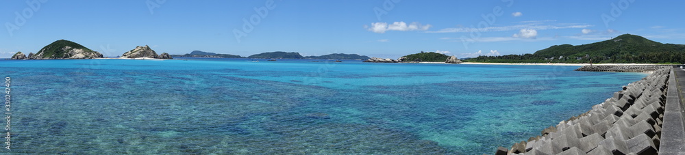 Okinawa Japan - Tokashiki Island Aharen protective wall marina panorama view