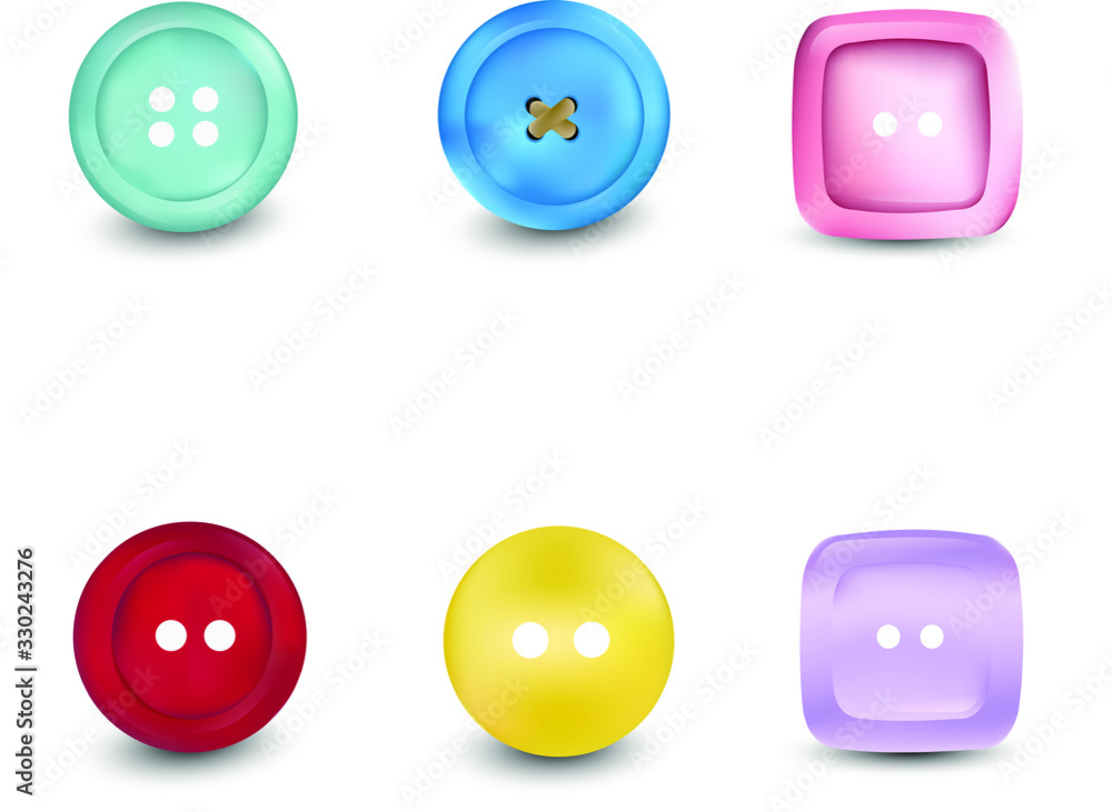 Realistic Shirt Button Btyle Icon Set Isolated on White Background Realistic Shirt Button Btyle Icon Set Isolated on White Background