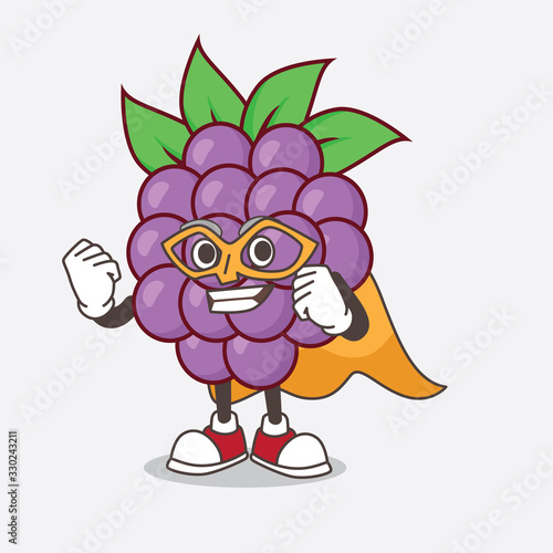 Boysenberries Fruit cartoon mascot character dressed as a Super hero