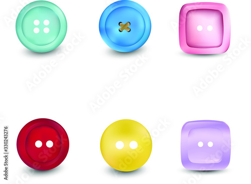 Realistic Shirt Button Btyle Icon Set Isolated on White Background