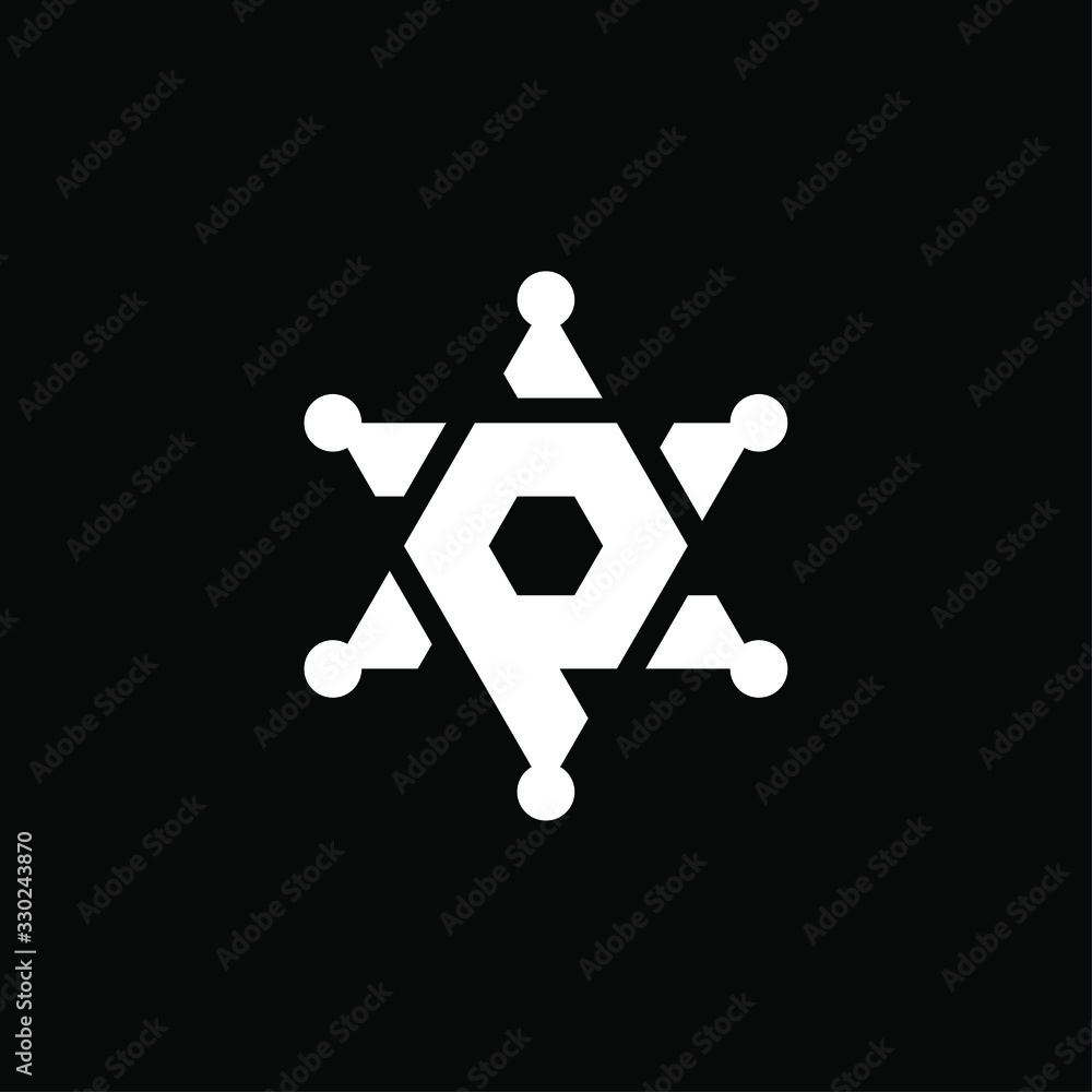 Initial letter P logo template with geometric sheriff star symbol in flat design monogram illustration Initial letter P logo template with geometric sheriff star symbol in flat design monogram illustration