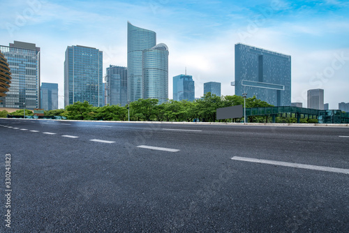 Road and skyline of urban architecture