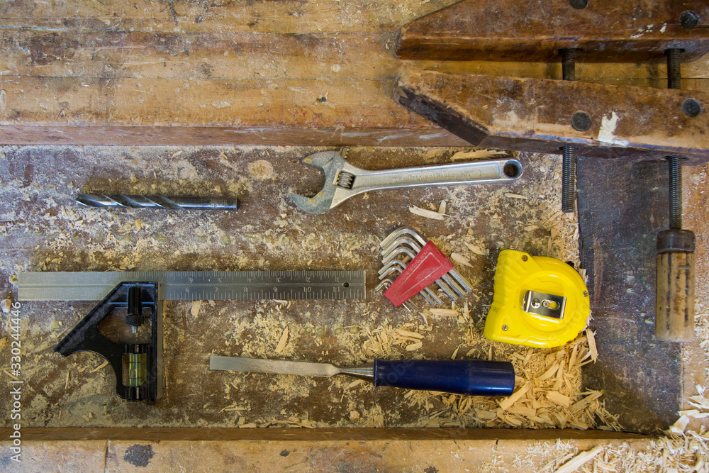 Vintage woodworking tools in the workshop