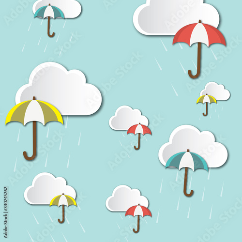rainy season umbrella float on sky vector