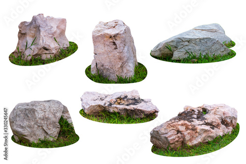 Collection of Isolated Trees and rocks on white background