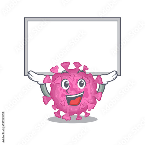 Happy cartoon character of corona virus organic raised up board