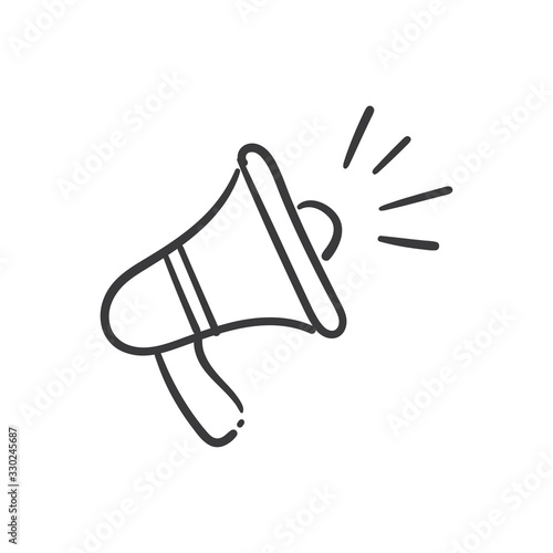 Megaphone doodle illustration, hand drawn loudspeaker vector icon.