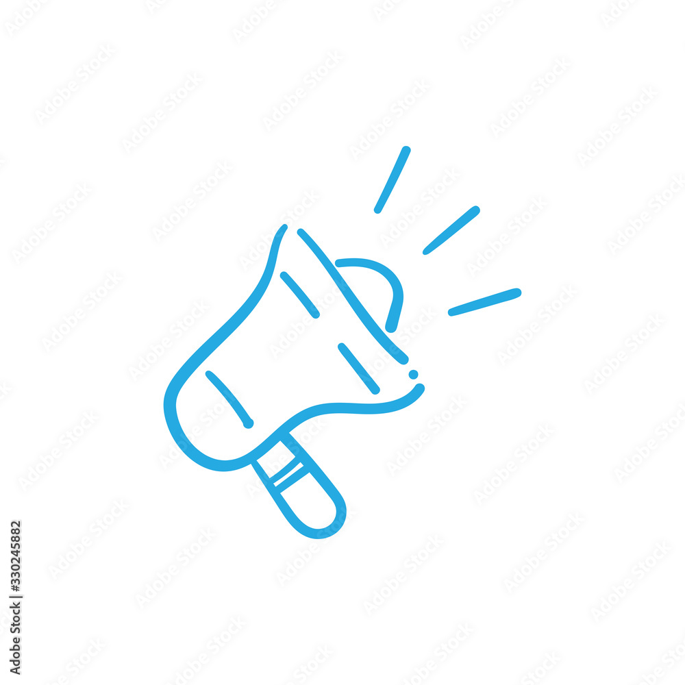 Megaphone doodle illustration, hand drawn loudspeaker vector icon. Megaphone doodle illustration, hand drawn loudspeaker vector icon.