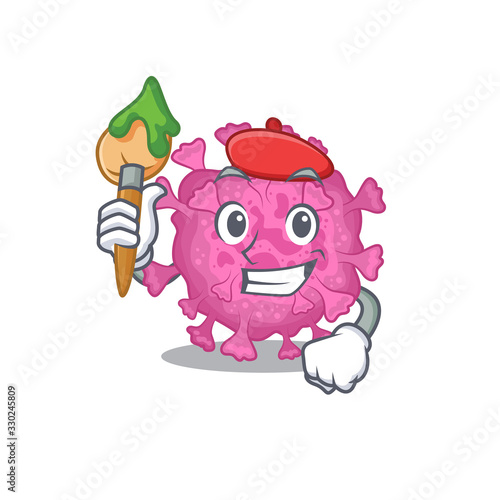 Talented corona virus organic Artist cartoon character with brush