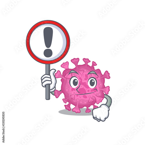Cheerful cartoon style of corona virus organic holding a sign