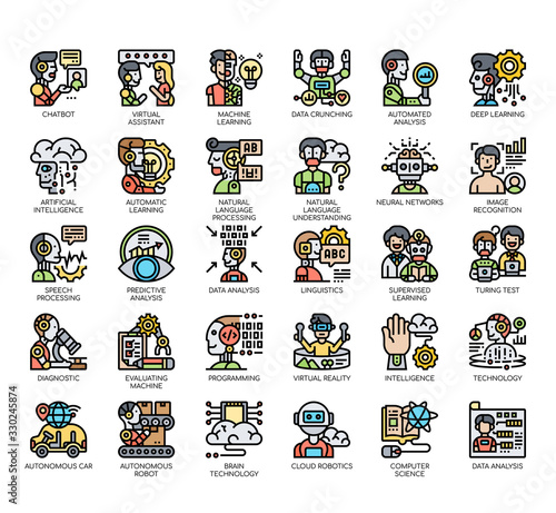 Set of artificial intelligence thin line and pixel perfect icons for any web and app project.